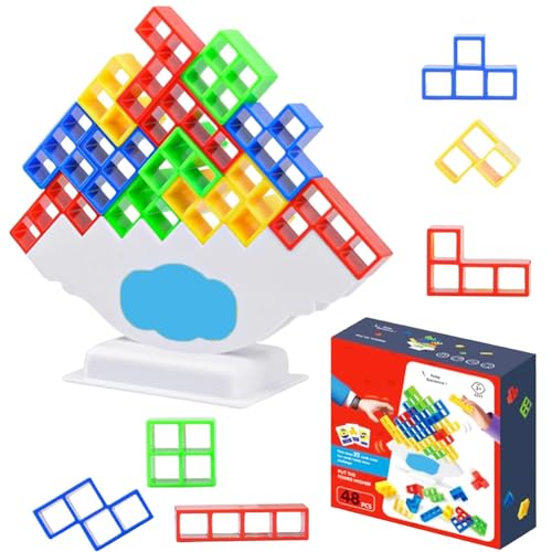 SBOACXC 48 PCS Trate Tower Spiel, Balance Tetris, Kreative Stapelspiel Spielzeug, Stapelturm Spielzeug Geschenke für Jungen Mädchen ab 5+ von SBOACXC