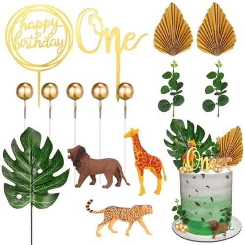 Waldtiere Tortendeko für Geburtstag, Dschungel Tiere Geburtstagstorte Dekoration, Safari Zoo Cake Topper, Tierfiguren inklusive Giraffe, Löwen, Leopard - Tortendeko Babypart von SBOACXC