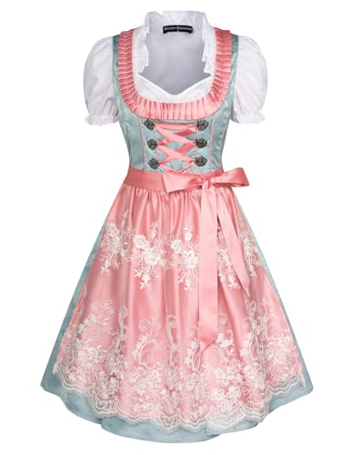 Damen Oktoberfest Kleid 3 Pcs Karneval Kostüme Bayerisches Dirndl Kleid Cyan 3XL von SCARLET DARKNESS