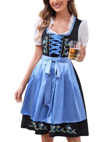 Oktoberfest Kostüme Damen 3 Stück Authentisches Bayerisches Dirndl Kleid Blau XXL von SCARLET DARKNESS