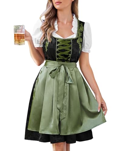 Oktoberfest Kostüme Damen Bayerisches Dirndl Kleid mit Schürze und Bluse Olivgrün XXL von SCARLET DARKNESS