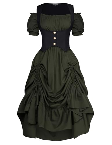 Renaissance-Feen-Kostüm, Puffärmel, langes Kleid, mittelalterliches Steampunk-Kleid, Grün, Größe L von SCARLET DARKNESS