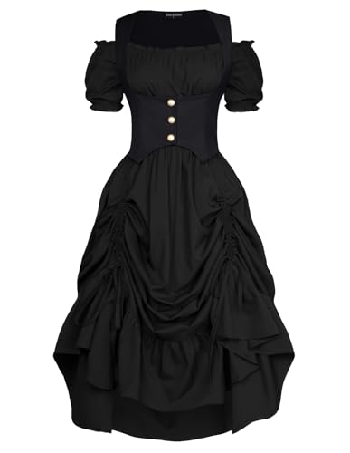 Renaissance-Kostüm für Damen, Cosplay-Kleid, Piratenweste, Set, Steampunk-Kleid, Schwarz, Größe XXL von SCARLET DARKNESS