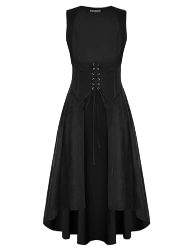 SCARLET DARKNESS Frauen Halloween Hexe Cosplay Overdress Mittelalter Renaissance Kleid Kostüm Schwarz S von SCARLET DARKNESS