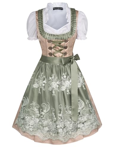 Scarlet Darkness Damen 3 Pcs Deutsches Dirndl Kleid Kostüme für Bayerisches Oktoberfest Karneval Beige 2XL von SCARLET DARKNESS