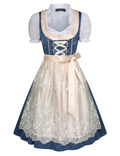 Scarlet Darkness Damen 3 Pcs Deutsches Dirndl Kleid Kostüme für Bayerisches Oktoberfest Karneval Blau 2XL von SCARLET DARKNESS