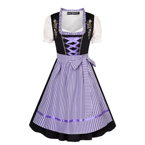 Scarlet Darkness Damen Oktoberfest Kostüm Deutsches Dirndl Kleid Traditionelle Bayerische Karnevalsparty 3-teilig Bierkostüme Lila Plaid M von SCARLET DARKNESS