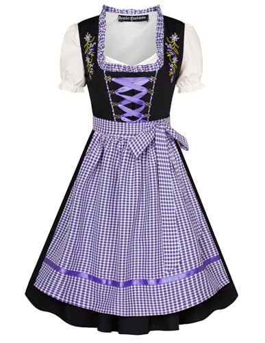 Scarlet Darkness Damen Oktoberfest Kostüm Deutsches Dirndl Kleid Traditionelle Bayerische Karnevalsparty 3-teilig Bierkostüme Lila Plaid M von SCARLET DARKNESS