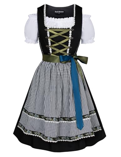 Scarlet Darkness Damen Oktoberfest Kostüm Deutsches Dirndl Kleid Traditionelle Bayerische Karnevalsparty 3-teilig Bierkostüme Schwarz-kariert L von SCARLET DARKNESS