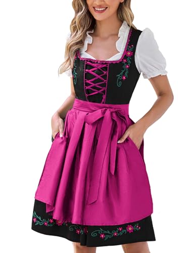 Scarlet Darkness Deutsches Dirndlkleid Damen Kostüme 3 teilig für Oktoberfest Karneval Fuchsia S von SCARLET DARKNESS