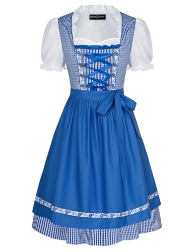 Scarlet Darkness Deutsches Dirndlkleid für Damen, bayerisches Oktoberfest-Kostüm, blau, kariert, solide Schürze, Größe 2XL von SCARLET DARKNESS