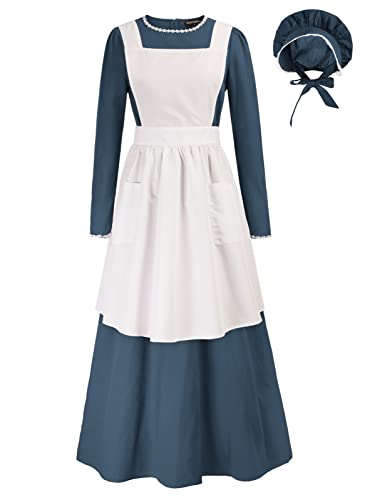 SCARLET DARKNESS Pioneer Damen Blumen-Prairie-Kleid Deluxe Kolonial Kleid Laura Ingalls Kostüm, Marineblau, L von SCARLET DARKNESS