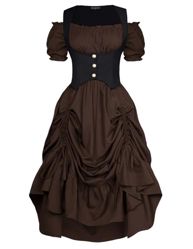 Scarlet Darkness Renaissance Kleid Ren Faire Kostüm Steampunk Vintage Piratenkleid mit Korsett Braun S von SCARLET DARKNESS