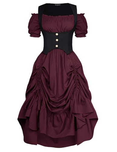 Scarlet Darkness Renaissance-Kostüm für Damen, Puffärmel, irisches Kleid, Steampunk-Kleid, Rot, Größe XL von SCARLET DARKNESS