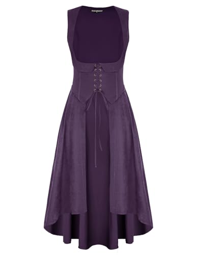 Scarlet Darkness Renaissance-Kostüm für Damen, Unterbrust-Kostüm, Piraten-Bauernkleid, mit Taschen, Violett, Large von SCARLET DARKNESS