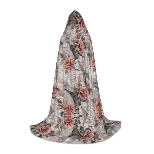 SCAUA Flower Paris Eiffelturm Kapuzenumhang Unisex Umhang mit Kapuze Halloween Umhang Hexenumhang Cosplay Kostüm für Jugendliche von SCAUA