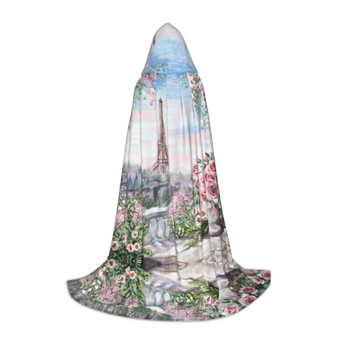 SCAUA Paris Turm mit Blumen Kapuzenumhang Unisex Umhang mit Kapuze Halloween Umhang Hexenumhang Cosplay Kostüm für Jugendliche von SCAUA