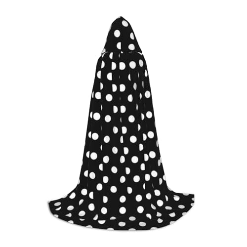 SCAUA Schwarz und Weiß Polka Dots Kapuzenumhang Unisex Umhang mit Kapuze Halloween Umhang Hexenumhang Cosplay Kostüm für Jugendliche von SCAUA