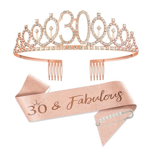 SCBOY 30 Geburtstag Frauen 30. Geburtstag Frau Rose Gold Krone Geschenke Tiara und Deko Schärpe für Birthday Party Decoration von SCBOY