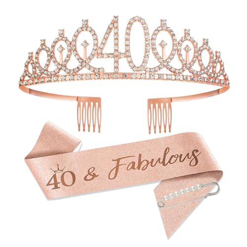 SCBOY 40 Geburtstag Frauen 40. Geburtstag Frau Rose Gold Krone Geschenke Tiara und Deko Schärpe für Birthday Party Decoration von SCBOY