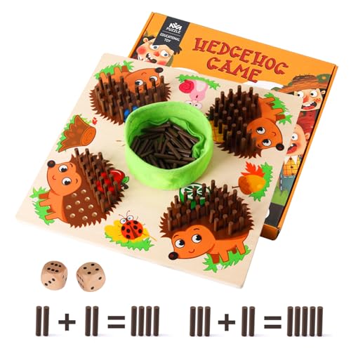 SCBOY Igel Steckspiel Holz,Montessori Spielzeug(Brettspiel Mit Würfeln) Mathe Feinmotorik Spiel und Zählspielzeug Für Steckspiel ab 3,4 Jahre Familienspiel Reisespiel,Geschenke für Kinder von SCBOY