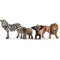 SCHLEICH 42387 Wild Life Starter-Set, Löwe, Zebra, Elefantenbaby, Schimpansenjunges von SCHLEICH® WILD LIFE