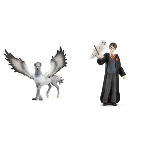 SCHLEICH 13988 Seidenschnabel, ab 6 Jahren, WIZARDING WORLD - Spielfigur, 16 x 30 x 11,5 cm & 42633 Harry Potter & Hedwig, ab 6 Jahren, WIZARDING WORLD - Spielfigur, 4 x 2,5 x 10 cm von SCHLEICH