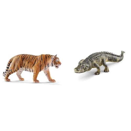 SCHLEICH 14729 Tiger, für Kinder ab 3+ Jahren, WILD LIFE - Spielfigur & 14727 Alligator, für Kinder ab 3+ Jahren, WILD LIFE - Spielfigur von SCHLEICH