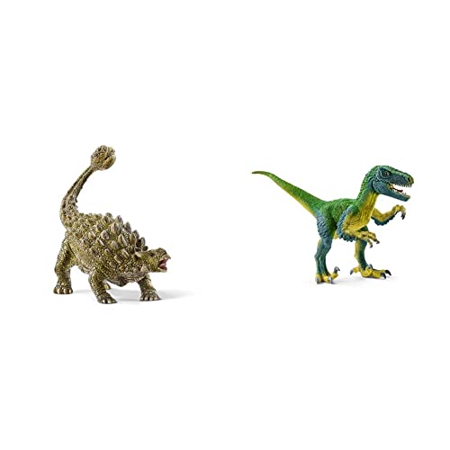 SCHLEICH 15023 Ankylosaurus, für Kinder ab 5-12 Jahren, Dinosaurs - Spielfigur & 14585 Velociraptor, für Kinder ab 5-12 Jahren, Dinosaurs - Spielfigur von SCHLEICH