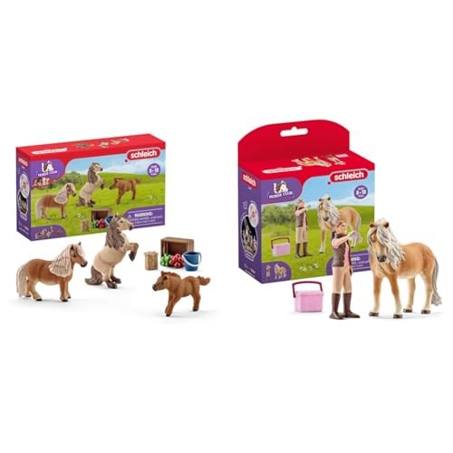 SCHLEICH 41432 Mini Shetty Familie, ab 5 Jahren, Horse Club - Spielset, 8 Teile, exklusiv bei Amazon & 41431 Pferdepflegerin mit Island Pony Stute, ab 5 Jahren von SCHLEICH