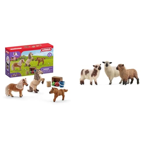 SCHLEICH 41432 Mini Shetty Familie, ab 5 Jahren, Horse Club - Spielset, 8 Teile, exklusiv bei Amazon & 42660 Schaffreunde, ab 3 Jahren, Farm World - Spielfigur, 5 x 19 x 11 cm von SCHLEICH