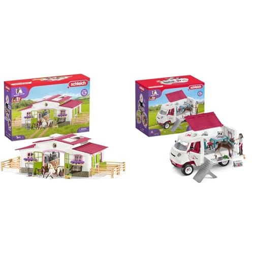 SCHLEICH 42344 Reiterhof mit Reiterin, Pferden und Zubehör & 42439 Mobile Tierärztin mit Hannoveraner Fohlen , ab 5 Jahren, Horse Club - Spielset, 37 Teile von SCHLEICH