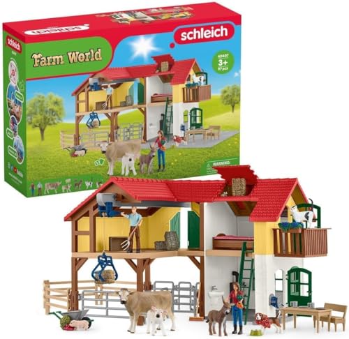 schleich 42407 Bauernhaus mit Stall und Tieren, ab 3 Jahren, FARM WORLD - Spielset, 97 Teile von SCHLEICH