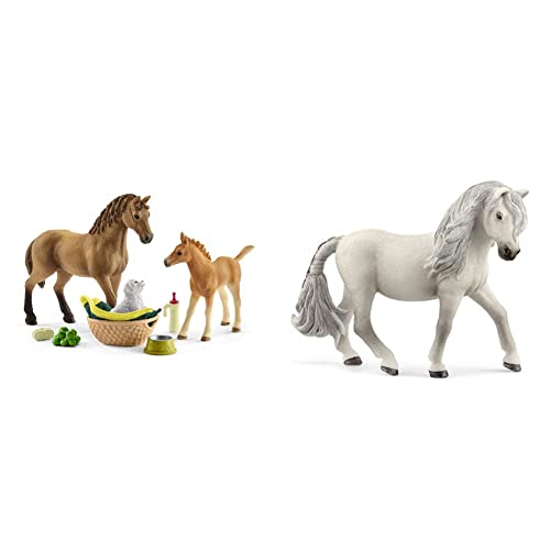 SCHLEICH 42432 HORSE Club Sarahs Tierbaby-Pflege, für Kinder ab 5-12 Jahren, HORSE Club - Spielset & 13942 Islandpony Stute, für Kinder ab 5-12 Jahren, HORSE Club - Spielfigur von SCHLEICH