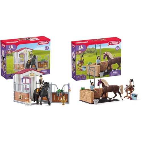 SCHLEICH 42437 HORSE Club Pferdebox mit HORSE Club Tori & Princess & 42438 HORSE Club Waschplatz mit HORSE Club Emily & Luna von SCHLEICH