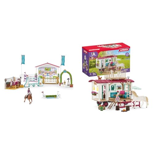 SCHLEICH 42440 Freundschaftsturnier, für Kinder ab 5-12 Jahren, Horse Club - Spielset & 42593 Horse Club Wohnwagen für geheime Club-Treffen von SCHLEICH