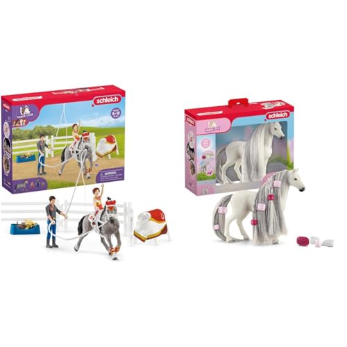 SCHLEICH 42443 Horse Club Mias Voltigier-Reitset, 18 Teile Spielset & Horse Club Sofia's Beauties 42583 Quarter Horse Stute Spielset von SCHLEICH