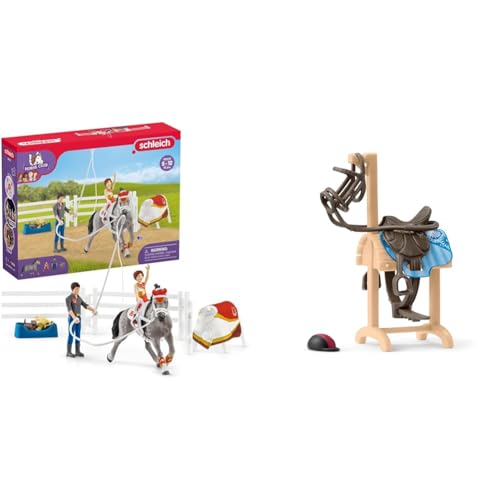 SCHLEICH 42443 Horse Club Mias Voltigier-Reitset & 42613 Accessoires Pferdetransporter, ab 5 Jahren, Horse Club - Spiel-Zubehör, 9 x 5 x 14 cm von SCHLEICH