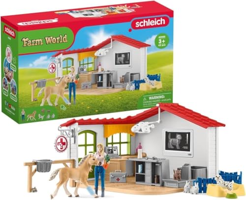 schleich FARM WORLD 42502 | Tierarzt Praxis mit Haustieren | Spielset inkl. Praxis, Tierärztin, Pferdefigur & andere Bauernhoftiere | tolles Geschenk für Kinder | Spielzeug ab 3 Jahre | 43 Teile von SCHLEICH