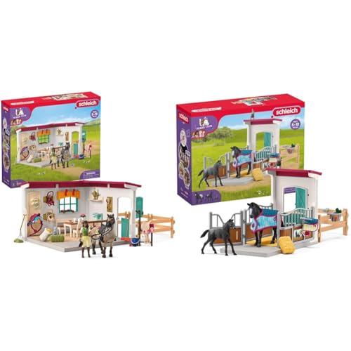 SCHLEICH 42591 Horse Club Sattelkammer, 85 Teile Spielset Pferde Figur & 42611 Horse Club Pferdebox mit Stute und Fohlen von SCHLEICH