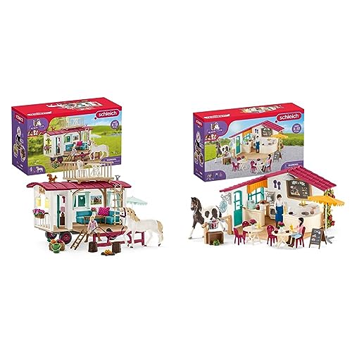 SCHLEICH 42593 Wohnwagen für geheime Club-Treffen, ab 5 Jahren & 42592 Horse Club Reiter-Café, 97 Teile Spielset mit 1 x Pferde Tierfiguren und vielem mehr, Spielzeug für Kinder ab 5 Jahren von SCHLEICH