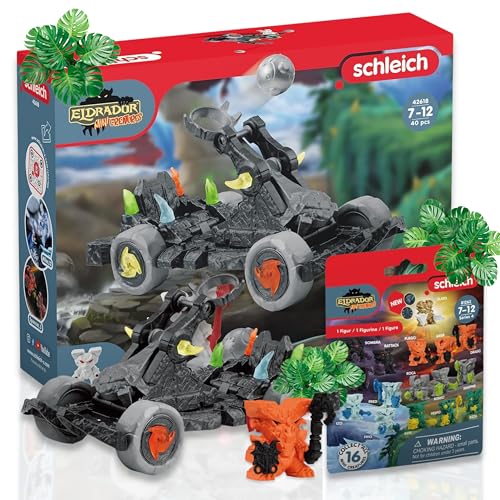 SCHLEICH 42618 Katapult mit Mini Creature 81262 Eldrador Mini Creatures Serie 4 - Explosive Action und Sammelspaß! von SCHLEICH