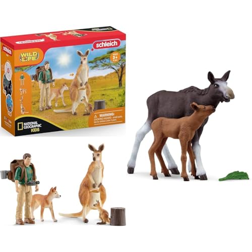 SCHLEICH 42623 Outback Abenteuer (NatGeo), für Kinder ab 3+ Jahren, WILD Life - Spielset & 42603 Elchkuh mit Kalb (NatGeo), für Kinder ab 3+ Jahren, WILD Life - Spielset von SCHLEICH