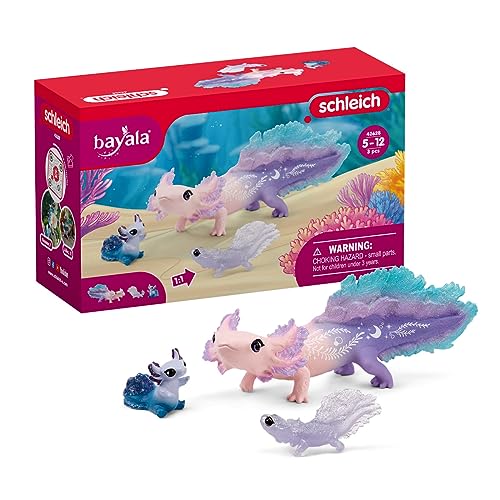 schleich BAYALA 42628 Axolotl Salamander Unterwasserwelt Spielset - 3-Teiliges Magisches Axolotl Salamander Spielset mit Mama und Baby Axolotls, Figuren für Kinder von 5-12 Jahren von SCHLEICH