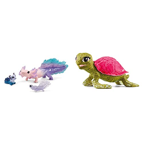 SCHLEICH 42628 Axolotl Discovery Set, für Kinder ab 5-12 Jahren, BAYALA - Spielset & 70759 Kristall Schildkröte, für Kinder ab 5-12 Jahren, BAYALA - Spielfigur von SCHLEICH