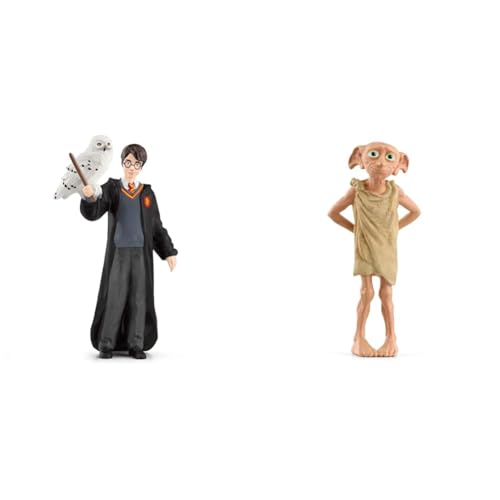 SCHLEICH 42633 Harry Potter & Hedwig, ab 6 Jahren, Wizarding World - Spielfigur, 4 x 2,5 x 10 cm & 13985 Dobby, ab 6 Jahren, Wizarding World - Spielfigur, 3,5 x 3 x 8 cm von SCHLEICH