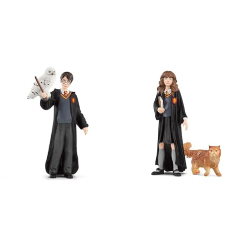 SCHLEICH 42633 Harry Potter & Hedwig, ab 6 Jahren, Wizarding World - Spielfigur, 4 x 2,5 x 10 cm & 42635 Hermine Granger & Krummbein, ab 6 Jahren, Wizarding World - Spielfigur, 3 x 3 x 10 cm von SCHLEICH