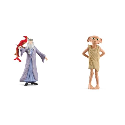 SCHLEICH 42637 Dumbledore & Fawkes, ab 6 Jahren, Wizarding World - Spielfigur, 11 x 4 x 12 cm & 13985 Dobby, ab 6 Jahren, Wizarding World - Spielfigur, 3,5 x 3 x 8 cm von SCHLEICH