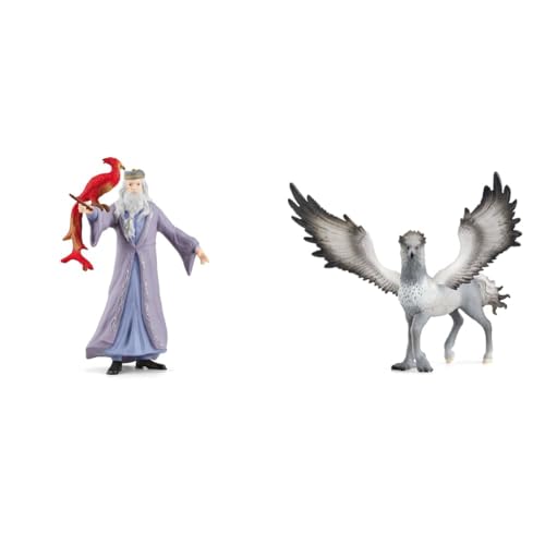 SCHLEICH 42637 Dumbledore & Fawkes, ab 6 Jahren, WIZARDING WORLD - Spielfigur, 11 x 4 x 12 cm & 13988 Seidenschnabel, ab 6 Jahren, WIZARDING WORLD - Spielfigur, 16 x 30 x 11,5 cm von SCHLEICH