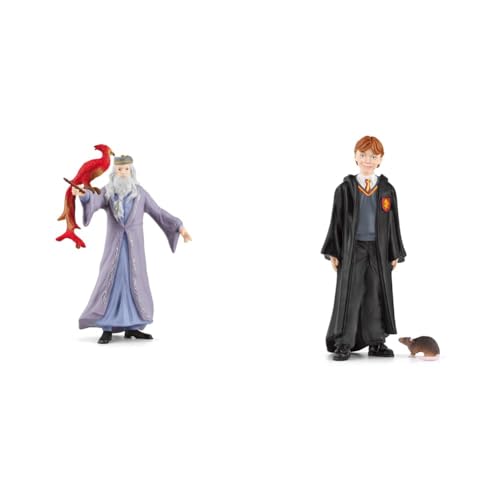 SCHLEICH 42637 Dumbledore & Fawkes, ab 6 Jahren, WIZARDING WORLD - Spielfigur, 11 x 4 x 12 cm & 42634 Ron Weasley & Krätze, ab 6 Jahren, WIZARDING WORLD - Spielfigur, 4 x 2 x 10 cm von SCHLEICH